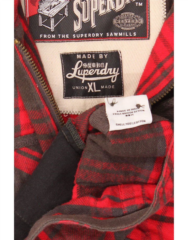Superdry Veste utilitaire pour hommes UK 42 XL Coton à carreaux rouge