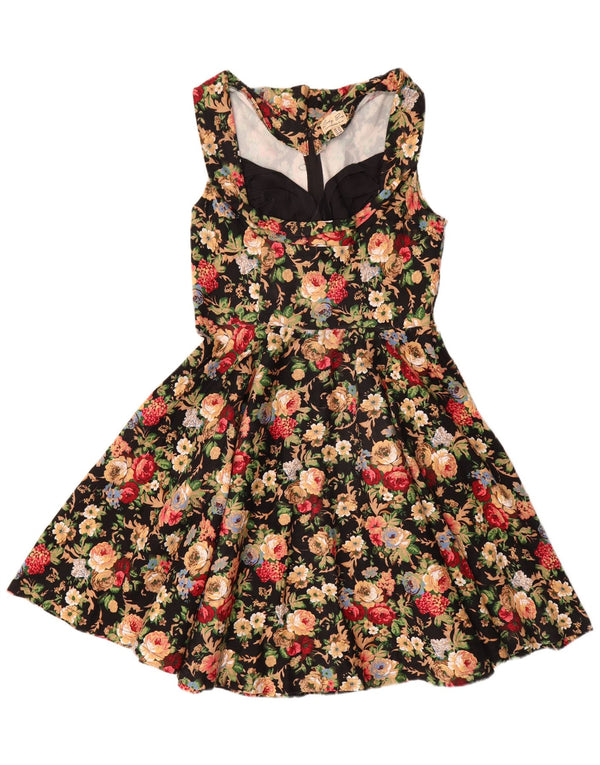 Lindy bop Robe trapèze sans manches pour femme UK 18 XL Coton floral noir