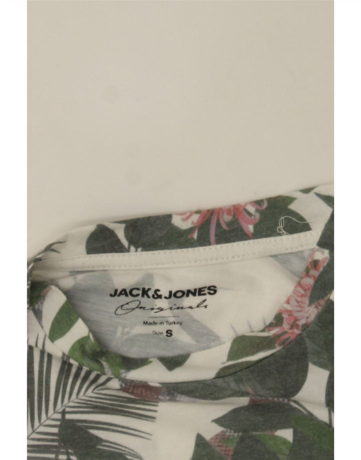 JACK & JONES Mens T-Shirt Top Small White Floral Polyester Vintage Jack & Jones and Second-Hand Jack & Jones from Messina Hembry 