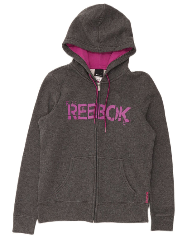 Reebok Pull à capuche zippé graphique pour femme UK 10 Small Gris Coton