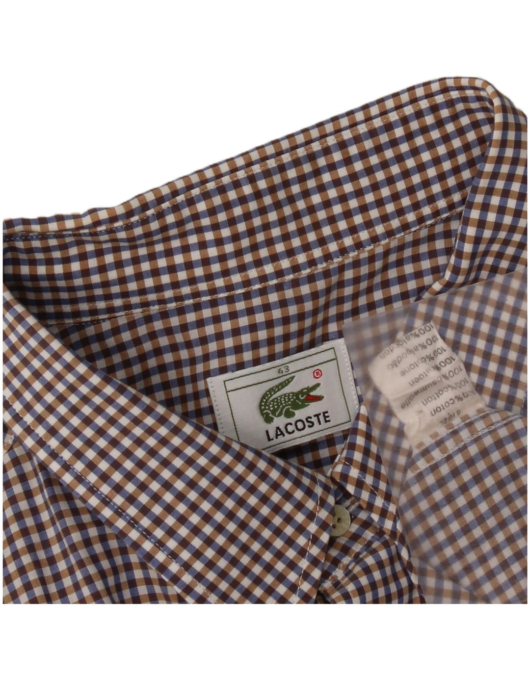 Lacoste Chemise à manches courtes pour hommes Taille 43 XL Coton vichy bleu marine