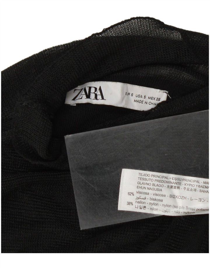 Zara Womens See Through Blouse Top UK 10 Small Noir Viscose
