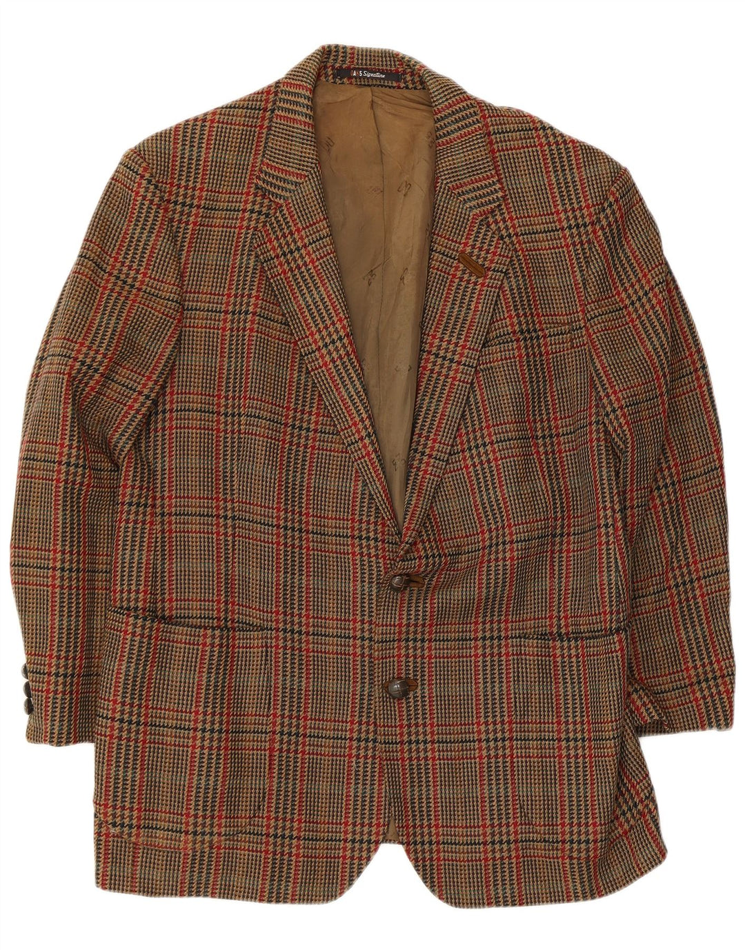 DAKS Veste blazer à 2 boutons pour homme UK 38 Marron moyen Pied-de-poule Laine vierge