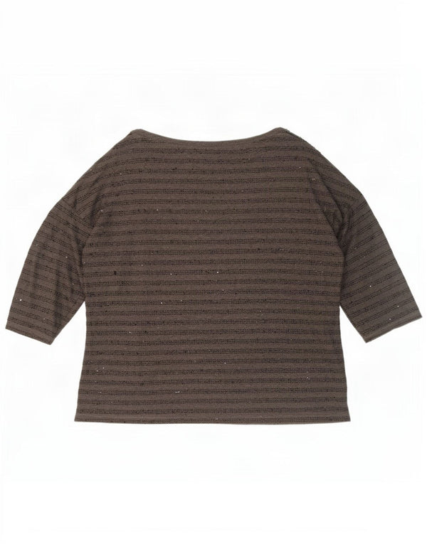 Zara Femme Top Manches 3/4 UK 20 2XL Gris Rayé Polyester