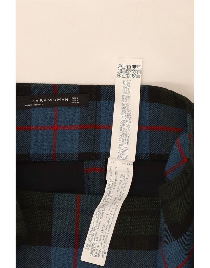 Zara Femme Jupe Crayon Midi Large W32 Bleu Plaid Polyester