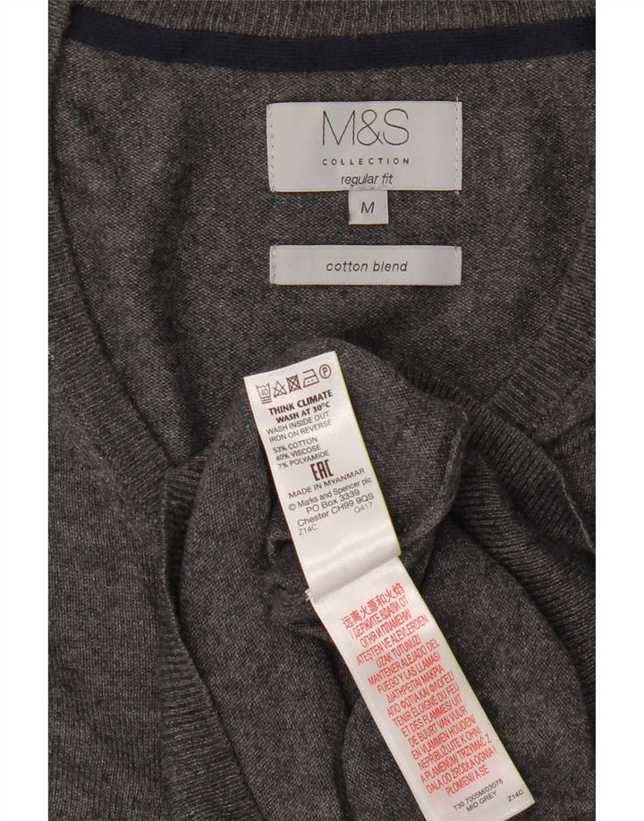 Marks & Spencer Pull Regular Fit Col V Homme Gris Moyen Coton