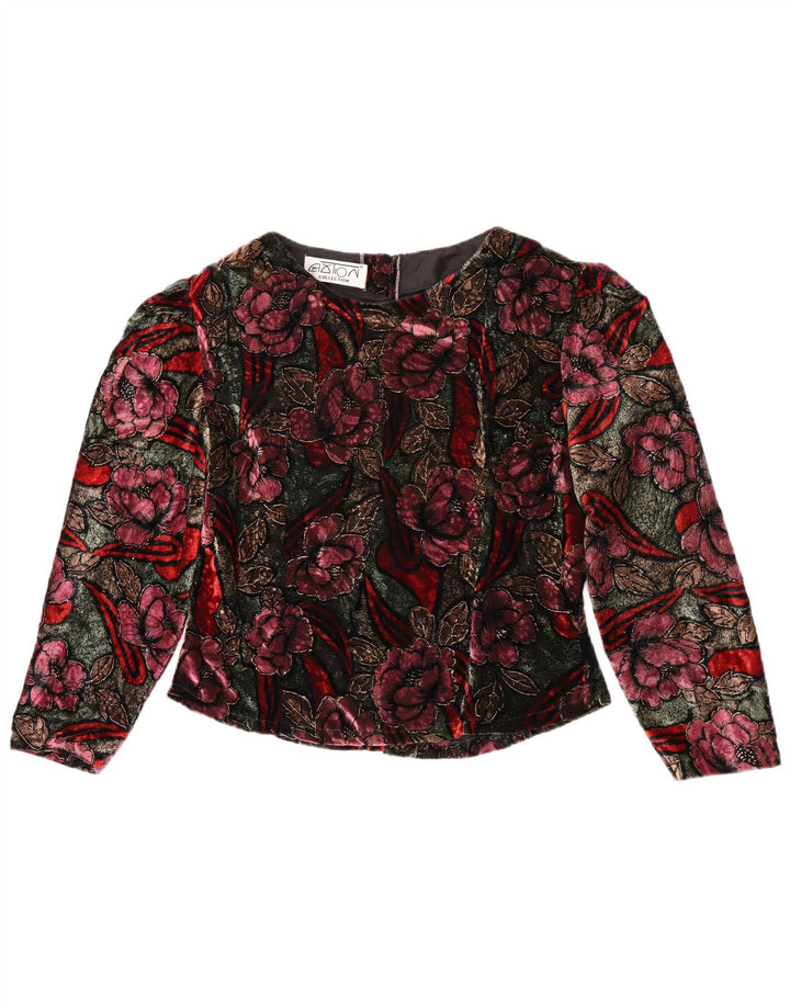 vintage Femmes Manches Longues Blouse Top UK 14 Moyen Multicolore Floral