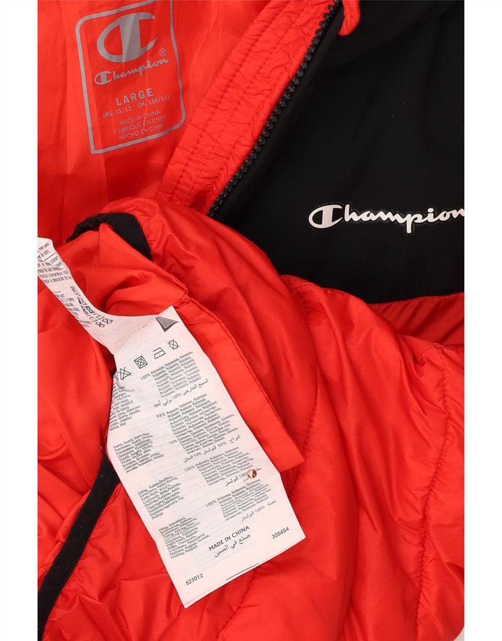CHAMPION Veste matelassée à capuche pour garçon 11-12 ans Large Rouge Colourblock