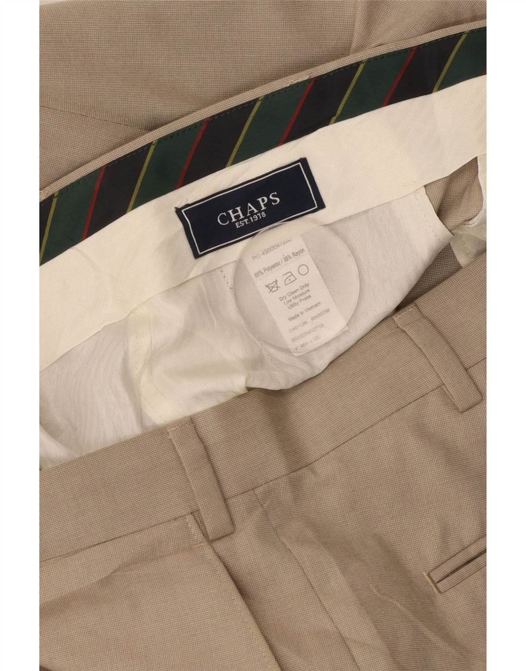 CHAPS Pantalon de Costume Droit Homme W36 L32 Beige Polyester