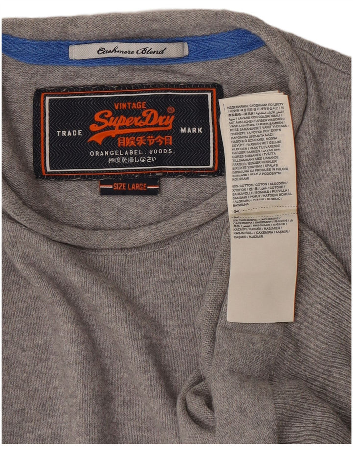 Superdry Pull ras du cou pour homme en coton gris Large