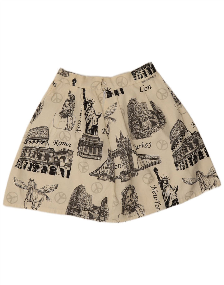Jupe trapèze à motif abstrait vintage pour femme W26 XS Blanc cassé