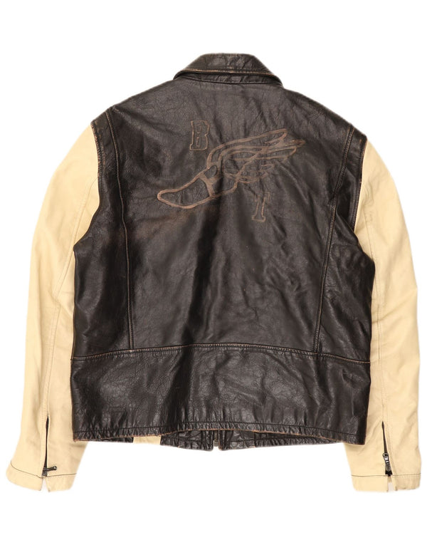Brogden Veste en cuir graphique pour homme UK 42 XL Marron Colourblock