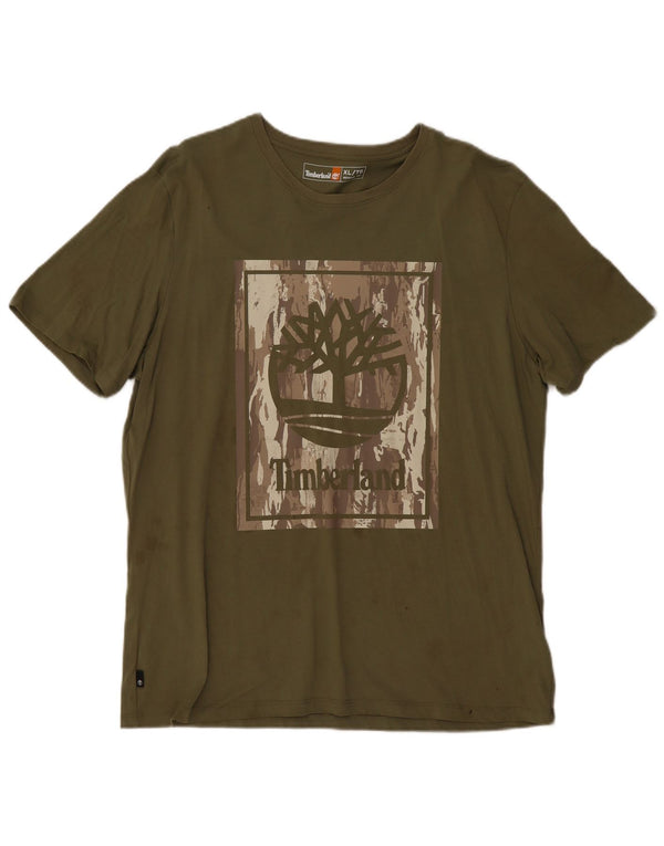Timberland Mens Regular Fit Graphic T-Shirt Top XL Kaki Coton