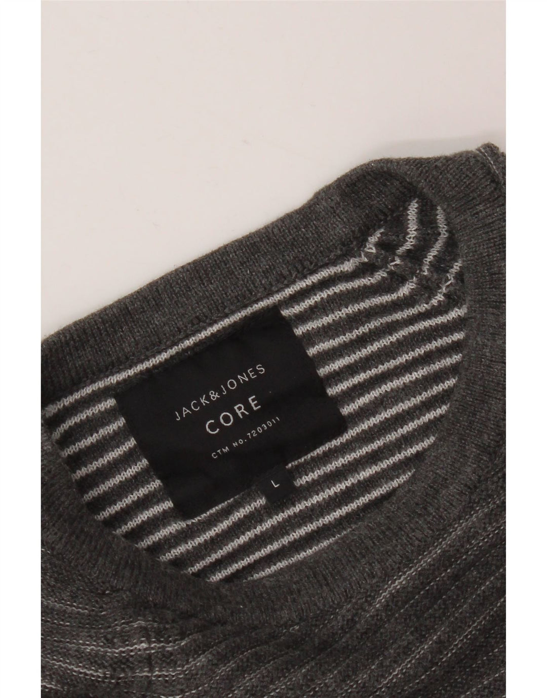 JACK & JONES Pull à col rond pour homme, grandes rayures grises
