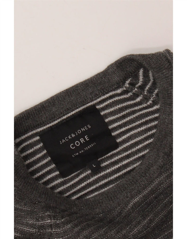 JACK & JONES Pull à col rond pour homme, grandes rayures grises
