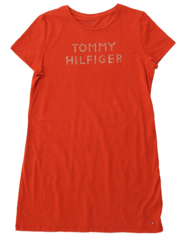 TOMMY HILFIGER Robe T-Shirt Graphique Femme UK 18 XL Coton Orange