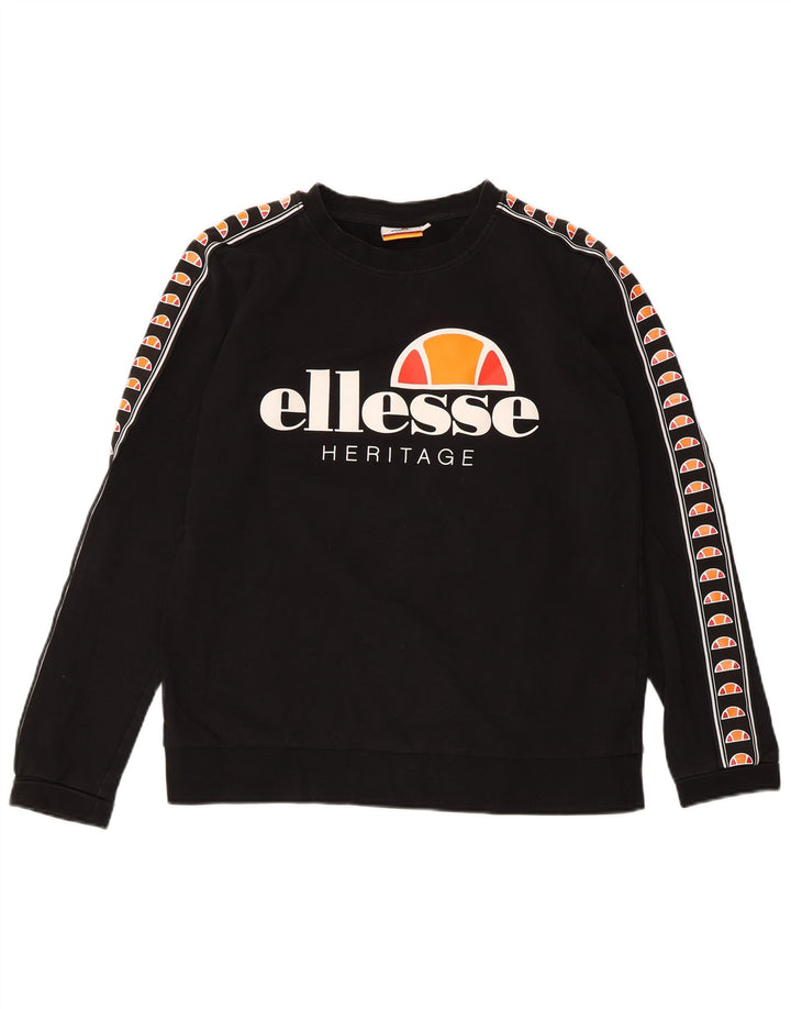 ELLESSE Pull-over Heritage Graphic pour femme UK 14 Noir moyen