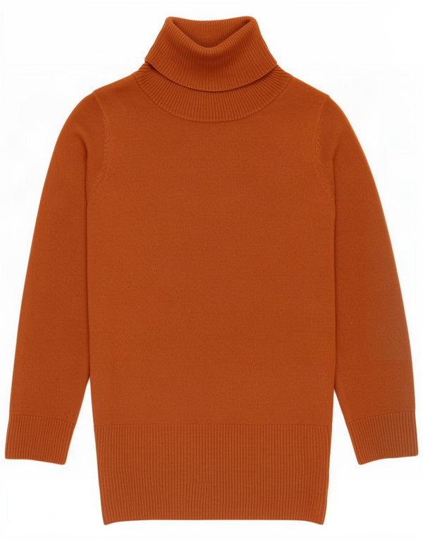 Marks & Spencer Womens Longline Roll Neck Jumper Sweater UK 12 Medium Brown