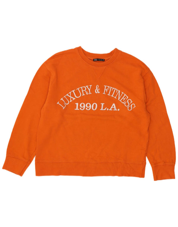 Zara Sweat-shirt surdimensionné graphique pour femme UK 10 Petit coton orange