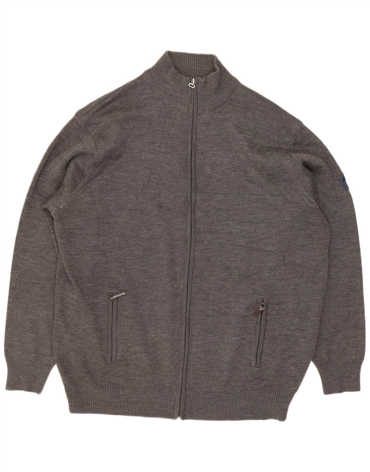 vintage Mens Cardigan Pull 5XL Gris Laine Mérinos