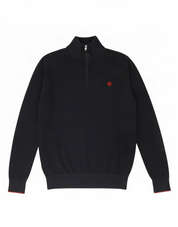 Timberland Pull à col zippé pour homme Petit coton bleu marine