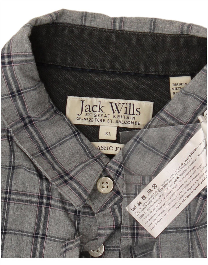 Jack Wills Chemise classique pour homme XL en coton à carreaux gris