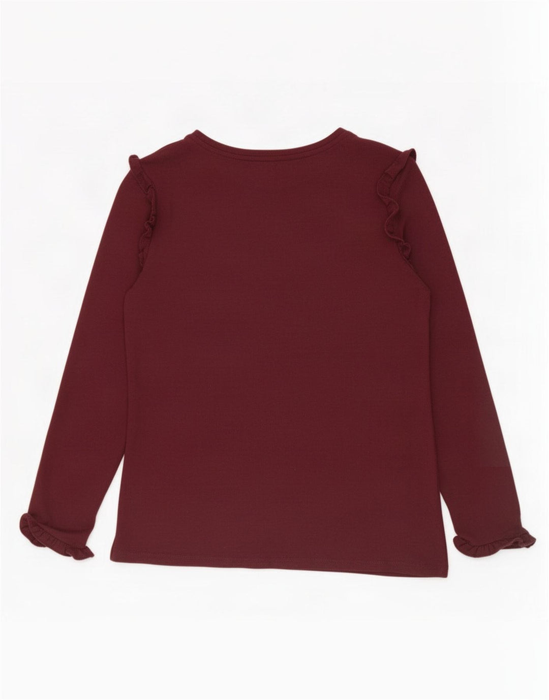 Oasis Haut à volants sur le devant à manches longues pour femme UK 10 Petite Viscose Bordeaux
