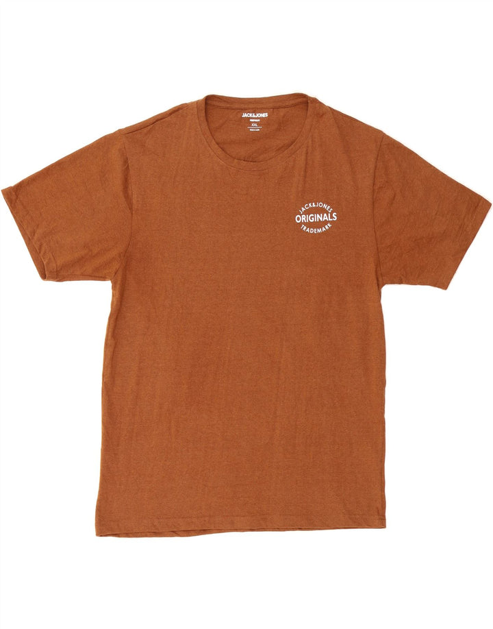 JACK & JONES Mens T-Shirt Top 2XL Brown Cotton Vintage Jack & Jones and Second-Hand Jack & Jones from Messina Hembry 
