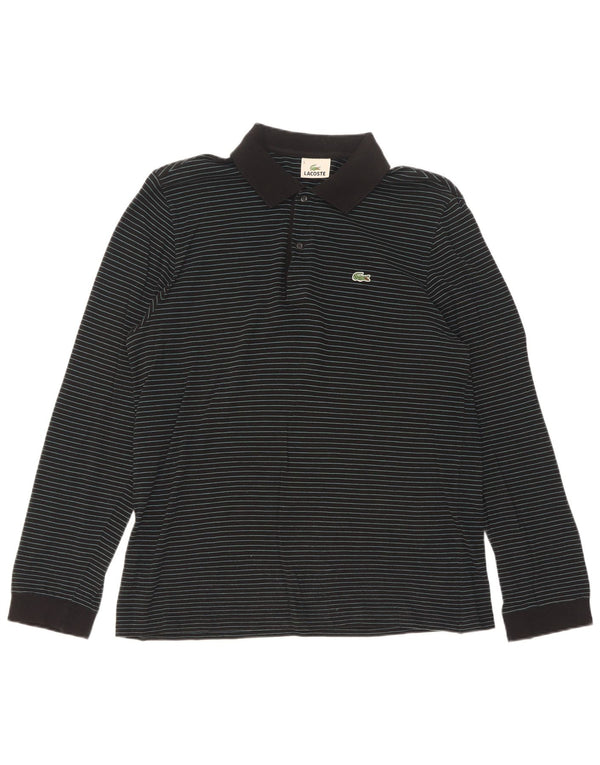Lacoste Polo à manches longues pour homme Taille 5 Grand coton à fines rayures noires
