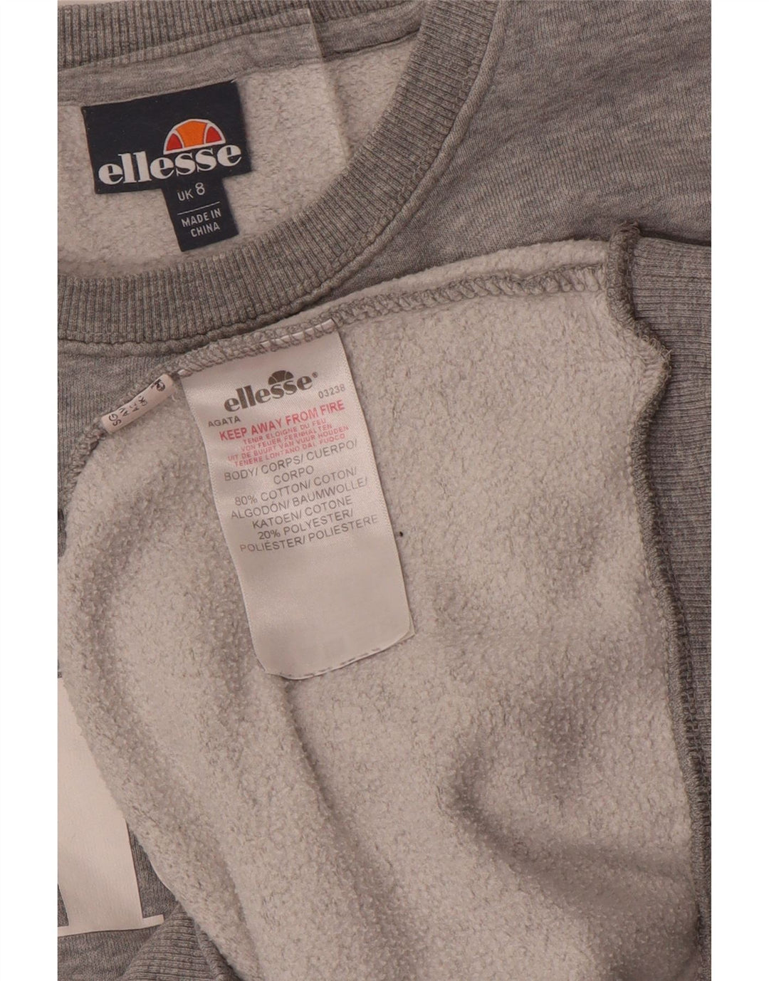Ellesse Sweat-shirt surdimensionné graphique pour femme UK 8 Small Gris Coton