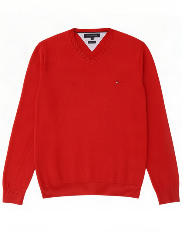 Tommy Hilfiger Pull Col V Homme Rouge Moyen Coton
