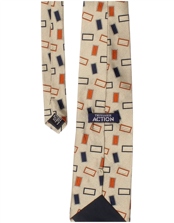 Trussardi Cravate Homme Taille Unique Beige Géométrique Soie Classique