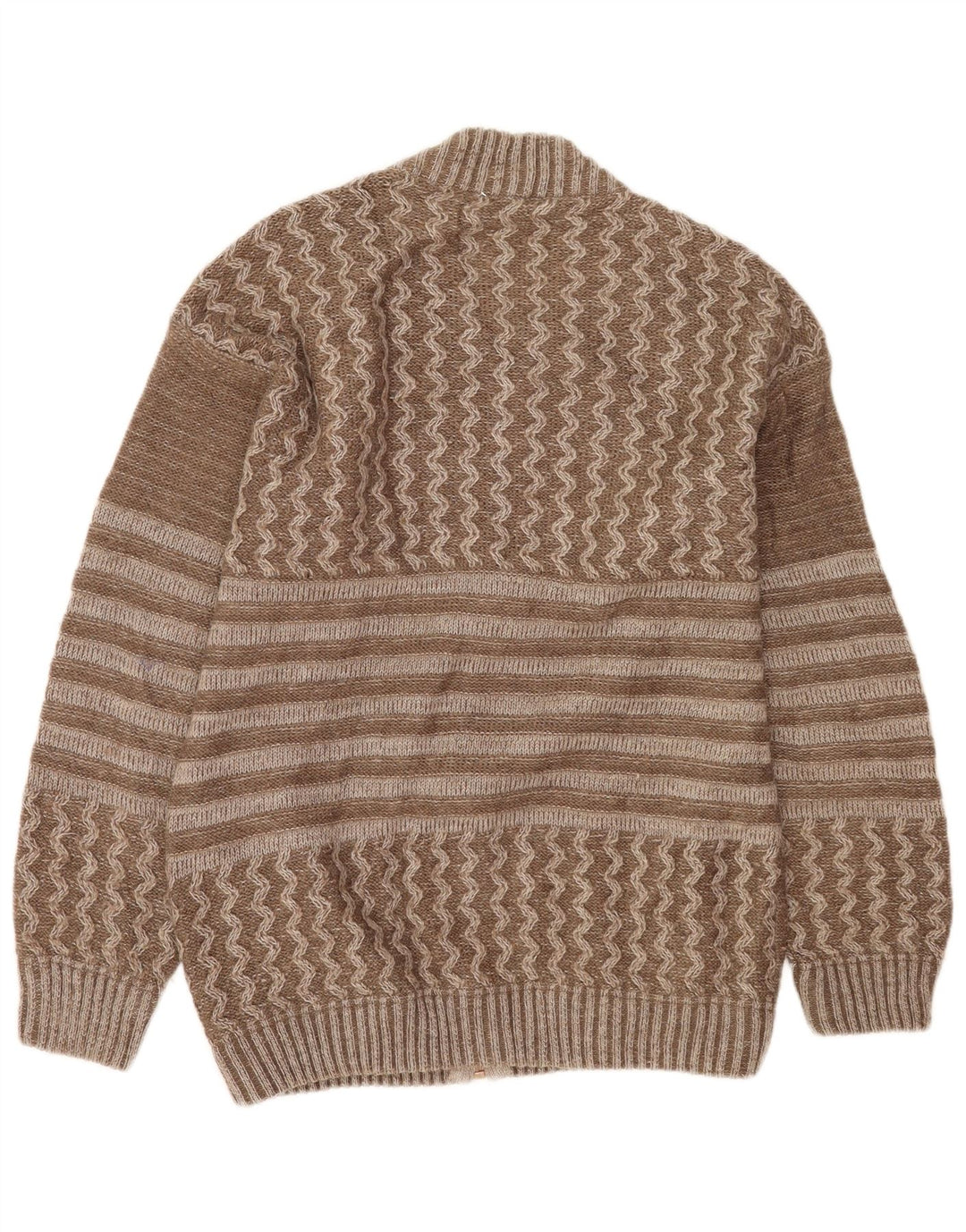 vintage Mens Graphic Cardigan Sweater Grande laine patchwork marron
