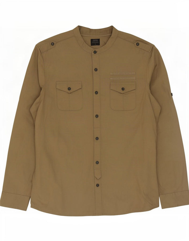 chemise militaire vintage pour hommes grand coton beige