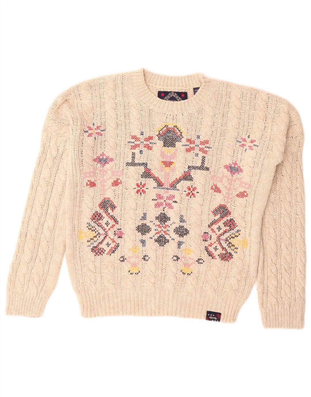 Superdry Pull ras du cou pour femme UK 8 Small Off White Fair Isle