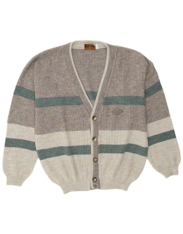 Islande Cardigan Homme Pull IT 52 Grande Laine Rayée Grise