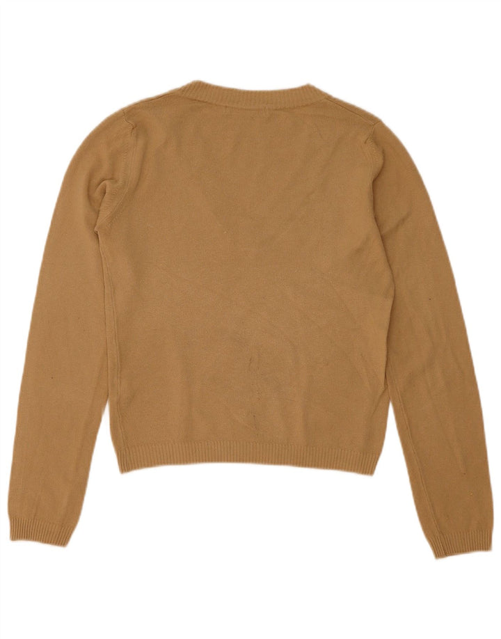 Zara Pull col V pour femme UK 12 Acrylique beige moyen