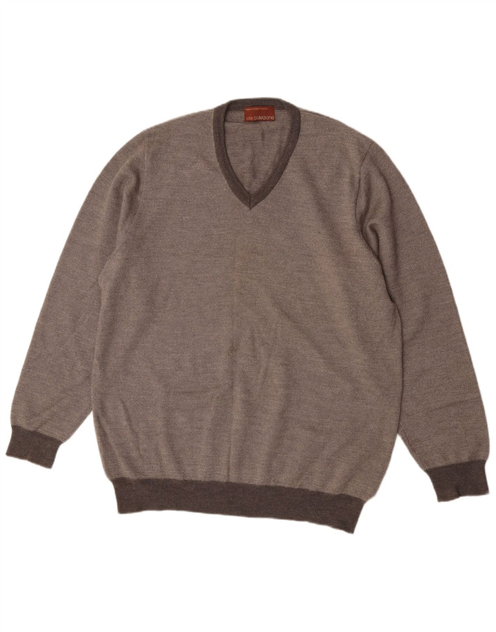 Marks & Spencer Pull col V pour homme en laine mérinos Gris Taille L