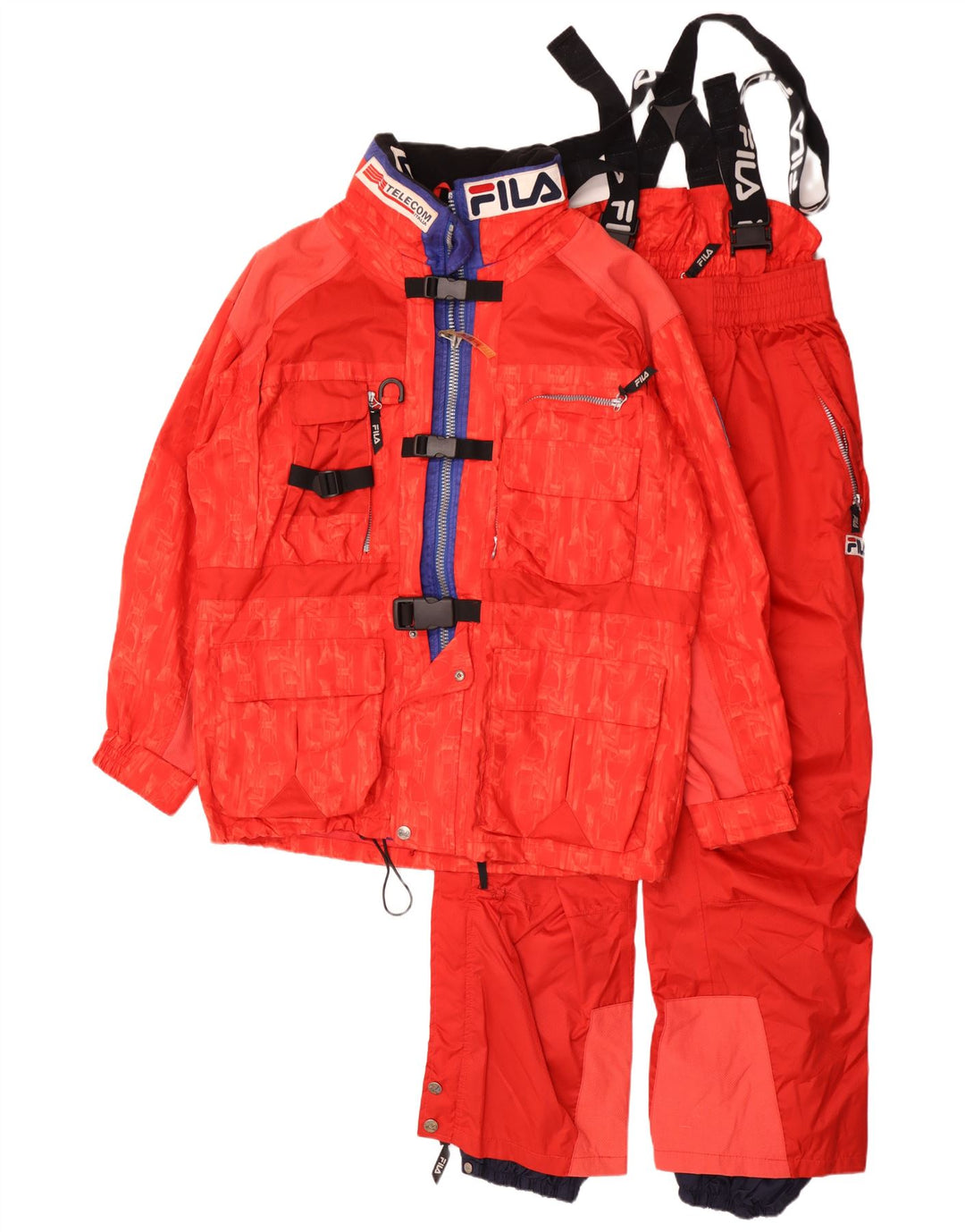 Fila Ensemble de ski graphique pour homme 2 pièces IT 48 Medium W30 L29 Rouge Colourblock