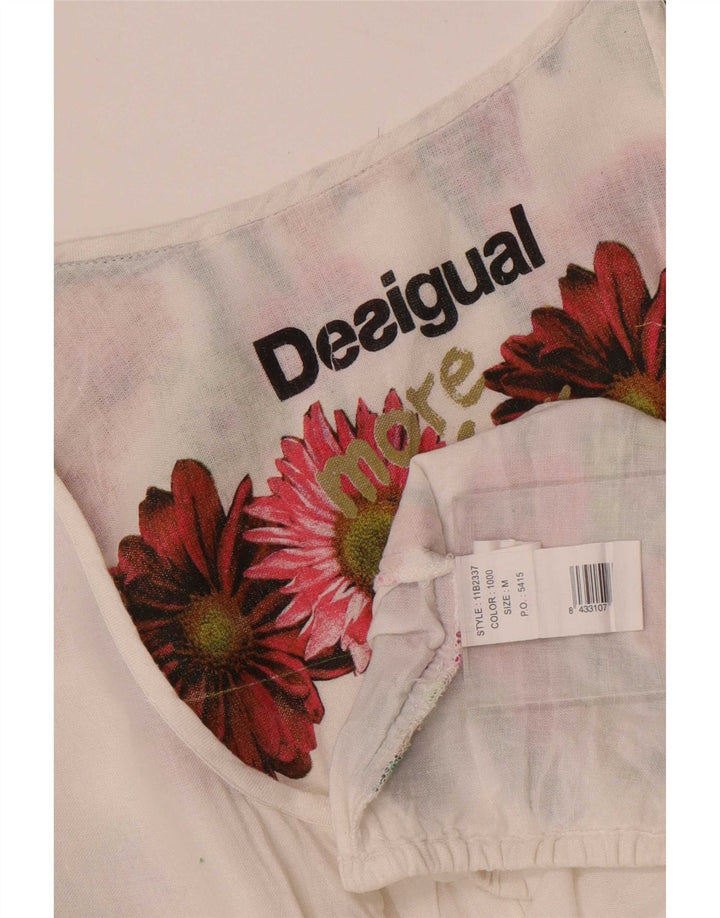 Desigual Tunique Femme UK 12 Medium Blanc Floral Viscose
