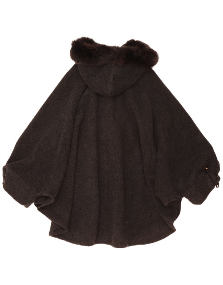 vintage Femme Cape à capuche Manteau Taille Unique Laine Grise