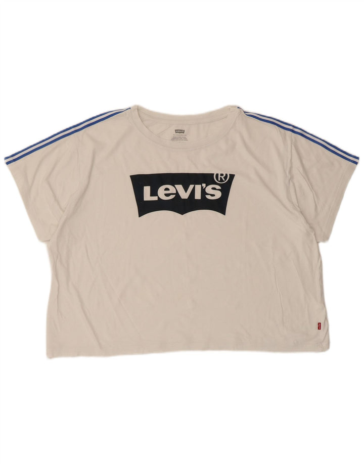 Levi's T-Shirt Graphique Oversize Crop Femme UK 14 Blanc Moyen