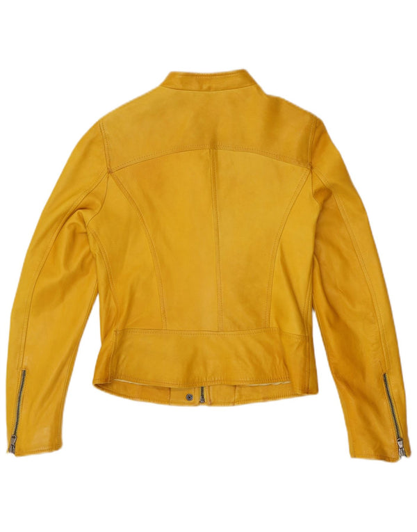 Bayside Womens Leather Biker Jacket IT 44 Medium Yellow Leather