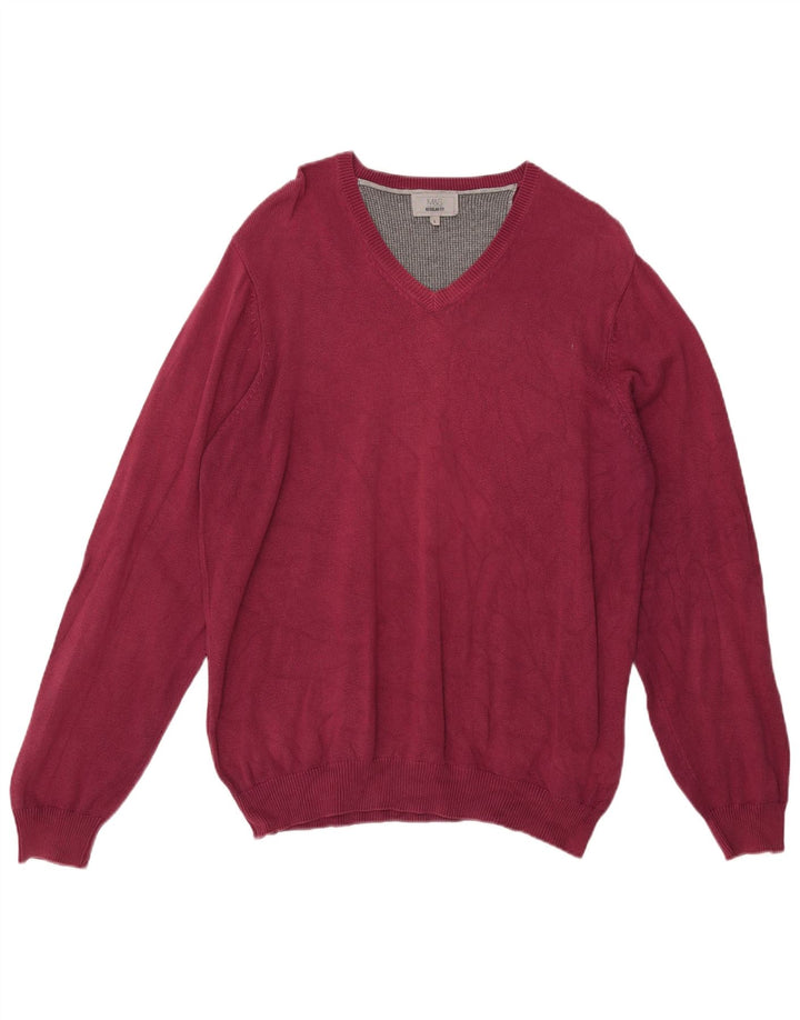 Marks & Spencer Pull coupe classique à col en V pour homme, grand, bordeaux