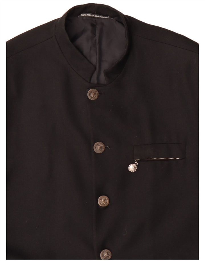 VINTAGE Homme 5 Bouton Blazer Veste UK 40 Grande Viscose Noire