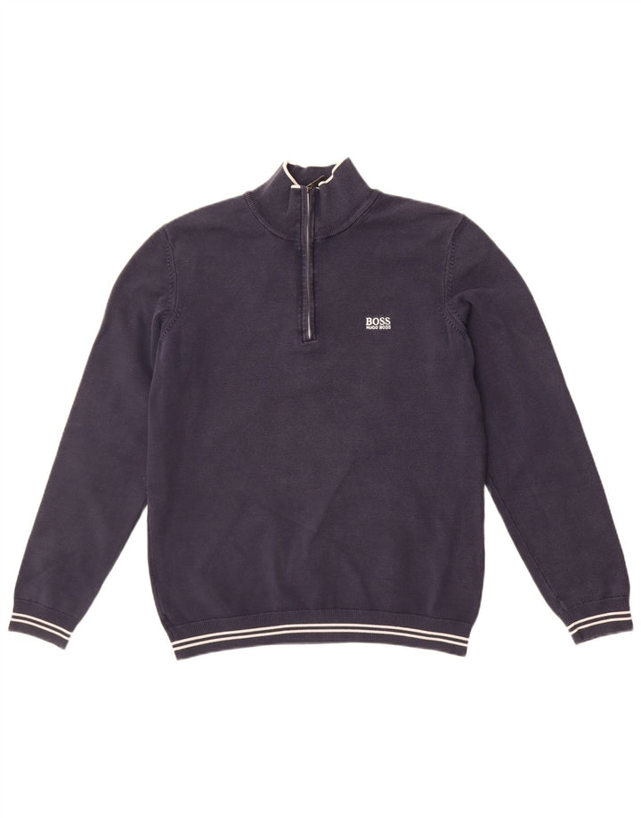 HUGO BOSS Sweat-shirt à col zippé en coton bleu marine moyen