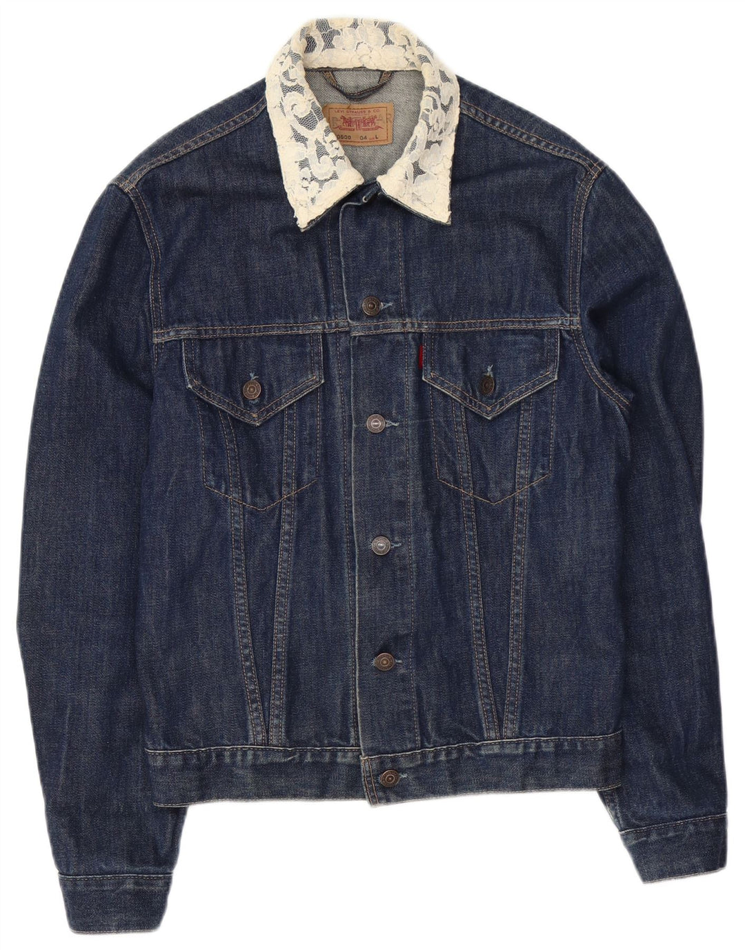 LEVI'S Veste en Jean Femme UK 14 Large Bleu Marine Coton