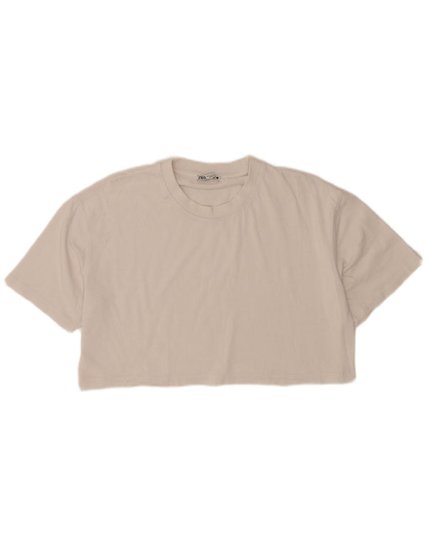 Zara Womens Crop Oversize T-Shirt Top UK 14 Blanc Moyen