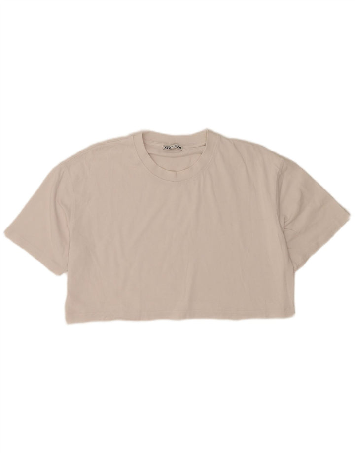 Zara Womens Crop Oversize T-Shirt Top UK 14 Blanc Moyen