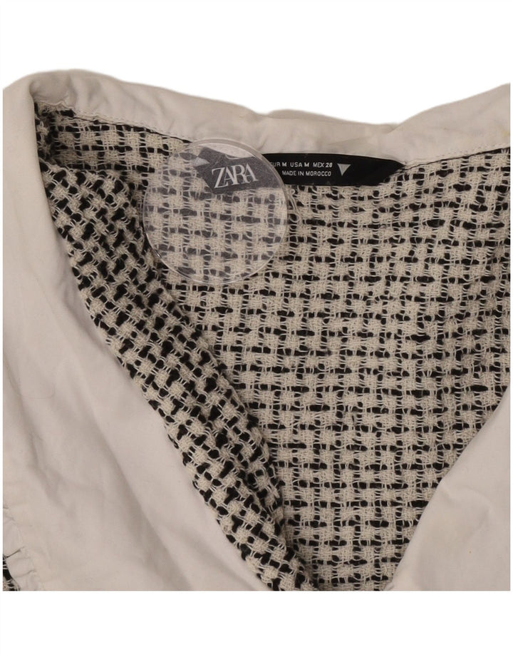 Zara Womens Crop Shirt Blouse UK 12 Moyen Noir Moucheté
